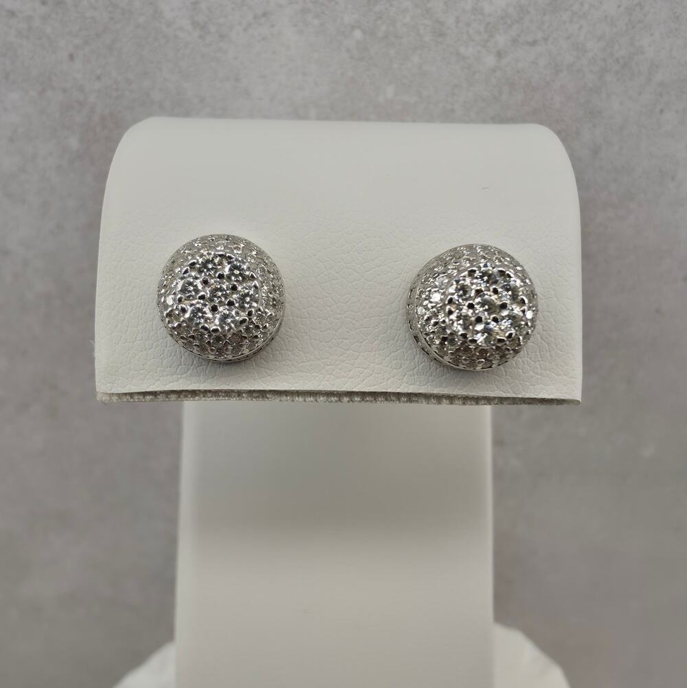 2.0ctw Moissanite Pave Dome Stud Screw Back Earrings 9mm - 925 Sterling Silver